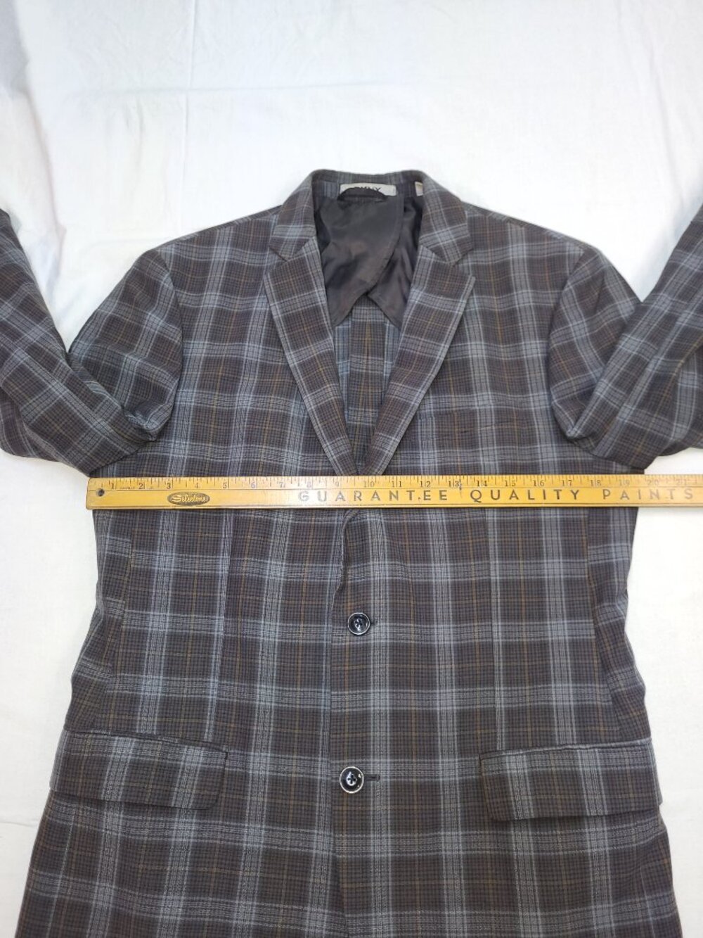 DKNY Men's Grey Plaid Check Two-Button Blazer Sport Coat Size 40R - Picture 10 of 13